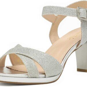 Women's Sparkly Open Toe Chunky Heel Sandals Ankle Strap Dress Shoes